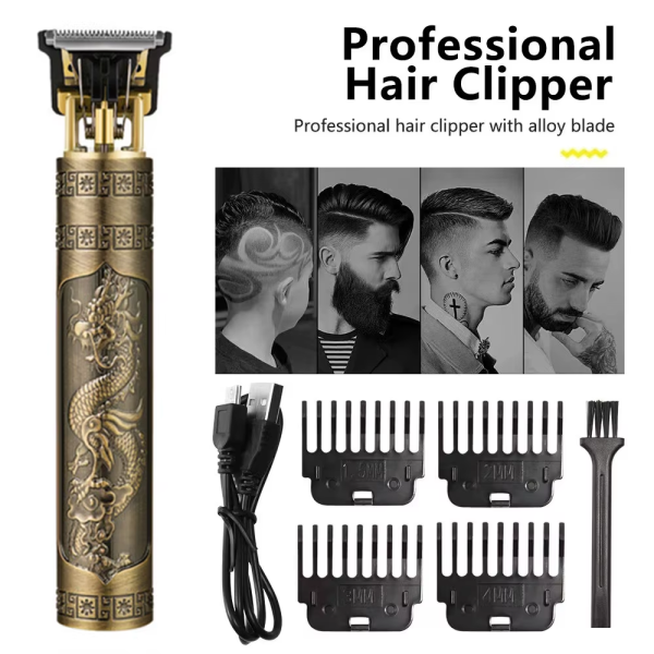 eliexpo™ Vintage T9 Metal Body Hair Trimmer – Rechargeable Beard & Hair Cutting Machine